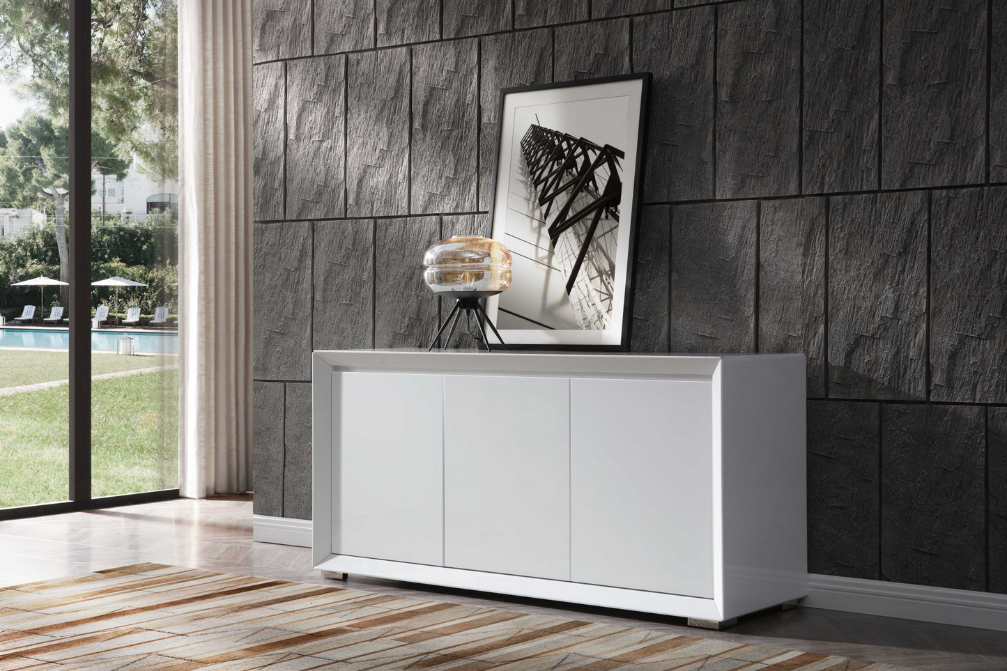 61" White Stainless Steel Solid Console Table