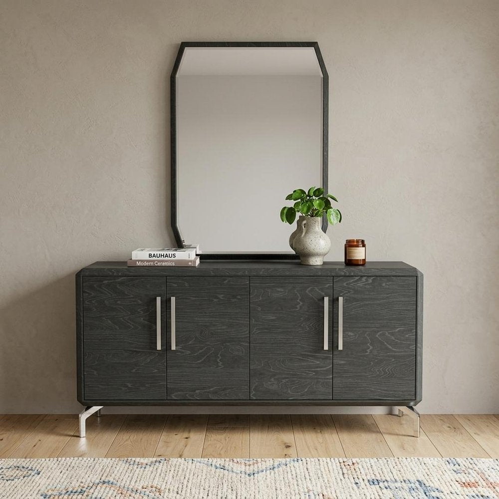 71" Gray Stainless Steel Solid Console Table