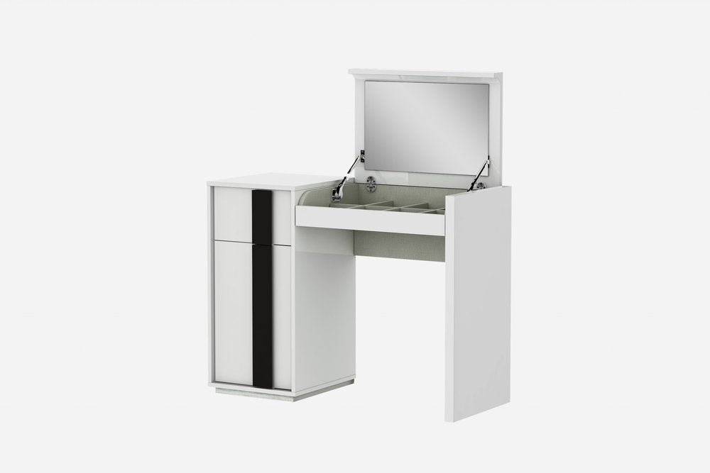 39" White Single Drawer Vanity Chest With Mirror