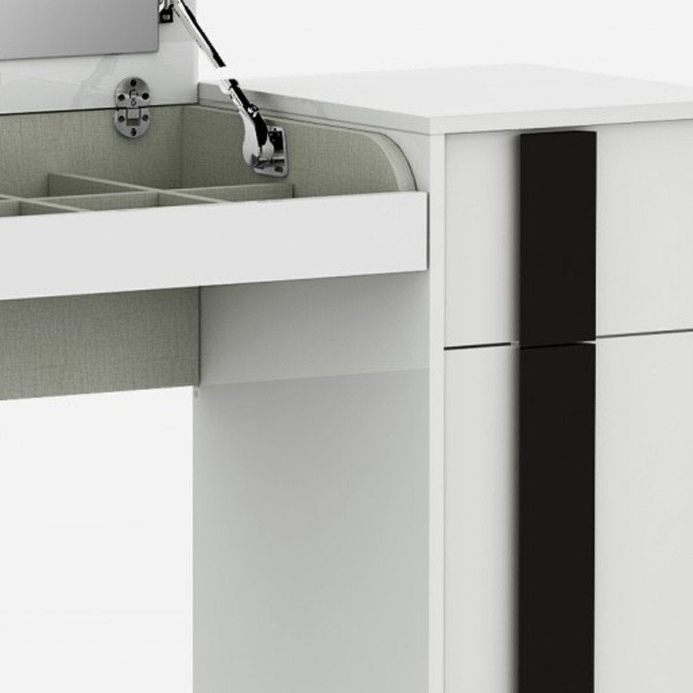 39" White Single Drawer Vanity Chest With Mirror