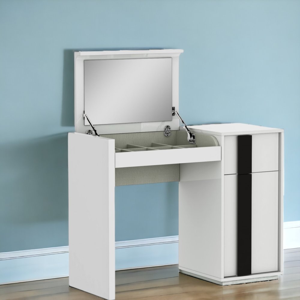 39" White Single Drawer Vanity Chest With Mirror