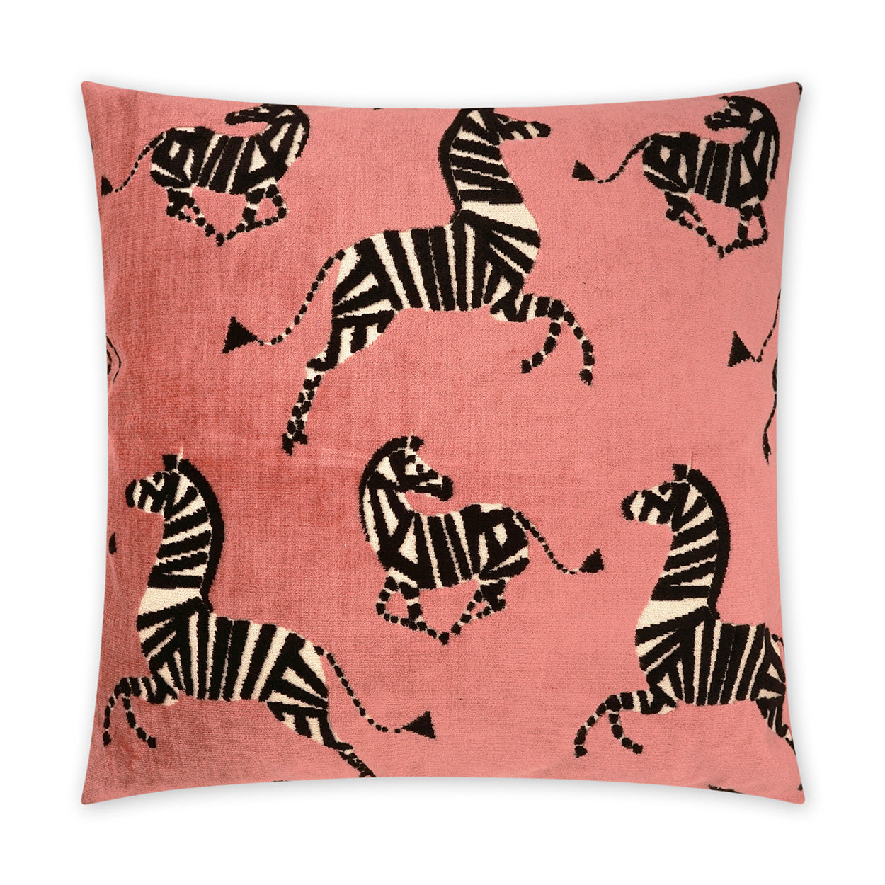 Pink square pillow with a rose animal motif on a soft pink background.