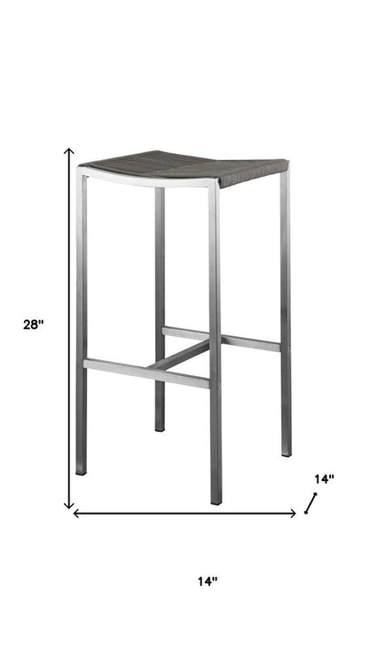 Set of Four 28" Brown and Silver Iron and Steel Backless Counter Height Bar Chairs