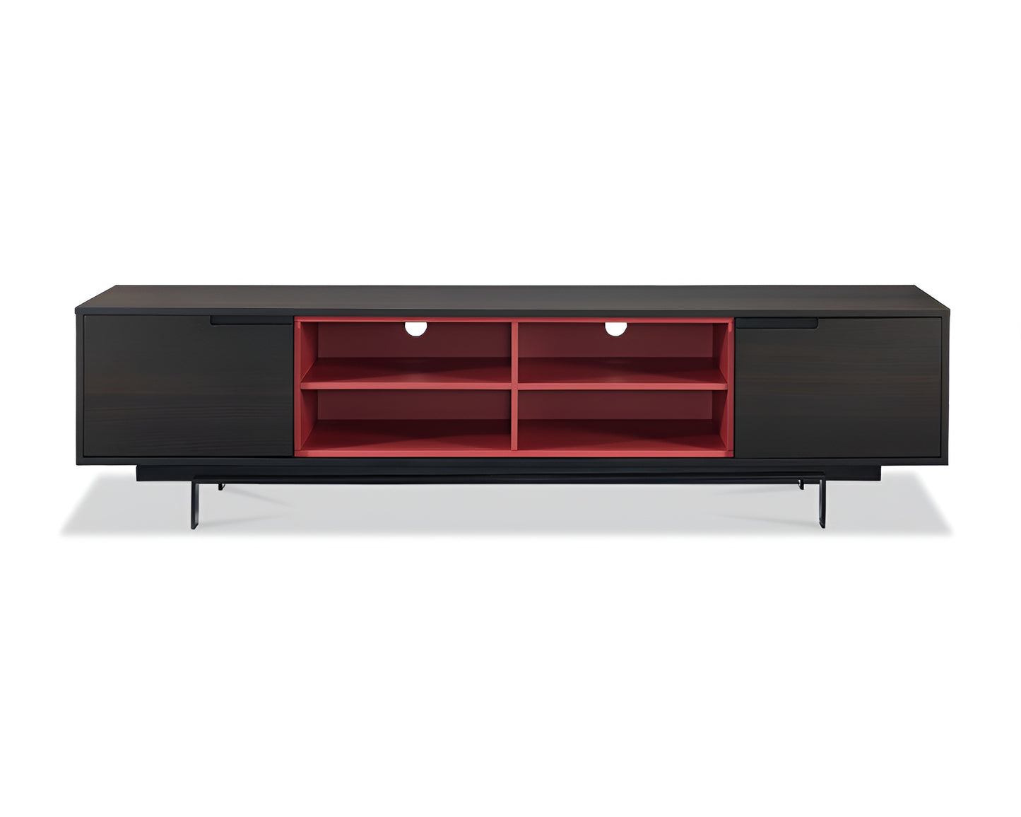 87" Red And Black Aluminum Cabinet Enclosed Storage TV Stand