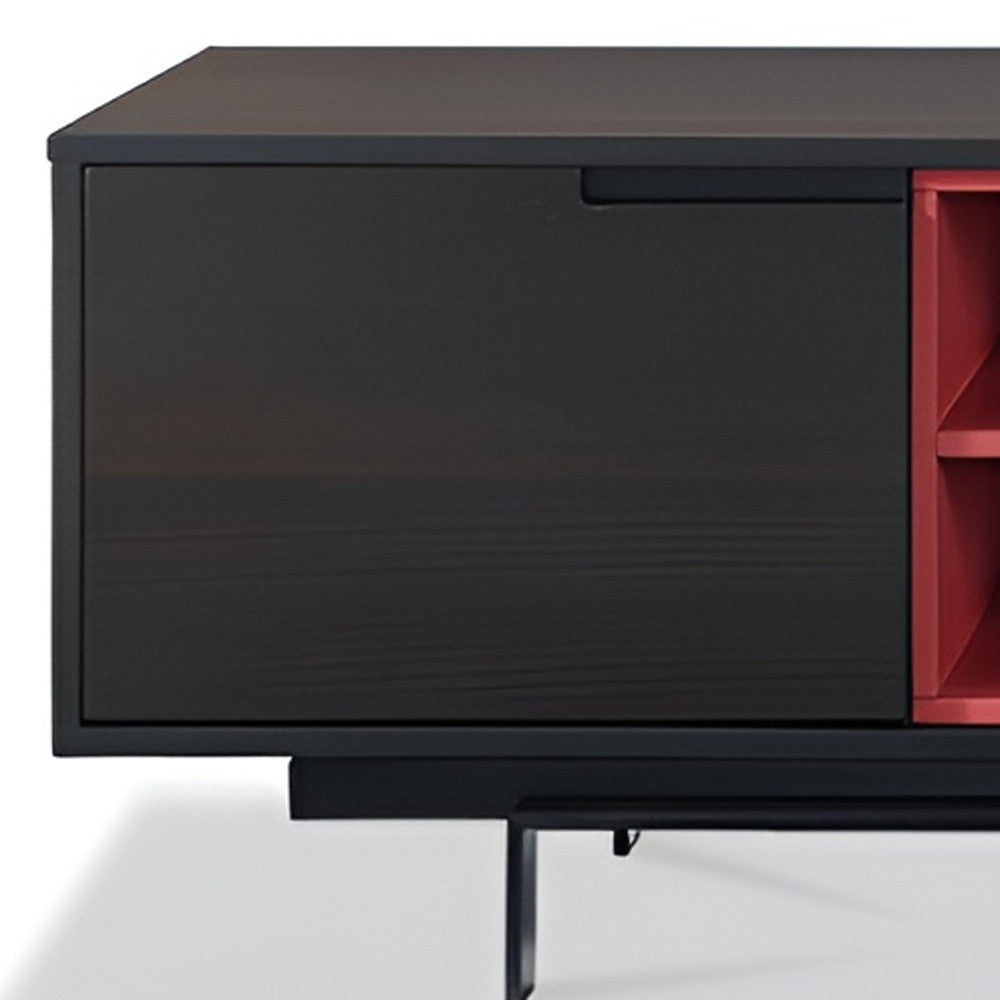 87" Red And Black Aluminum Cabinet Enclosed Storage TV Stand