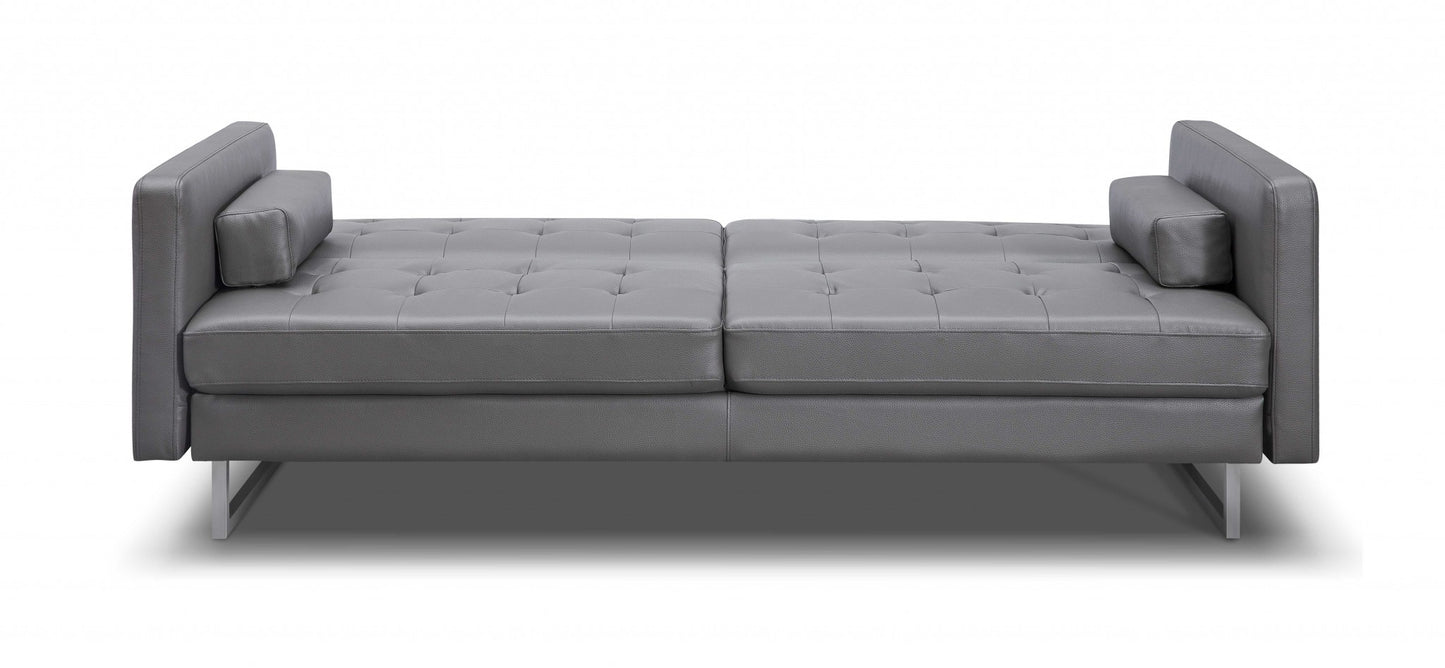 80" Gray Faux Leather Sofa With Silver Legs