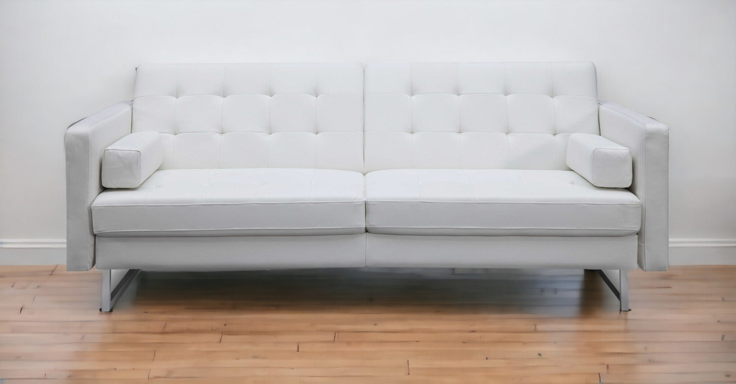 80" White Faux leather and Silver Sofa