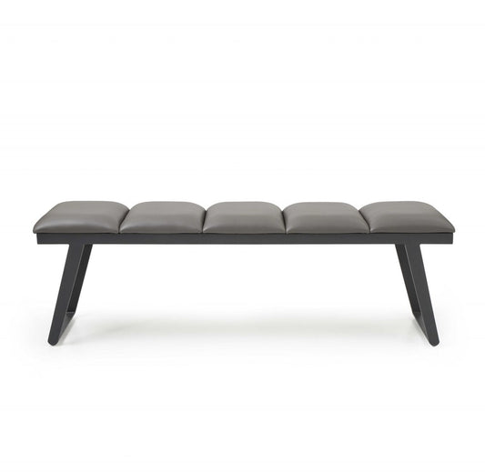 57" Gray Faux Leather And Steel Upholstered Bench