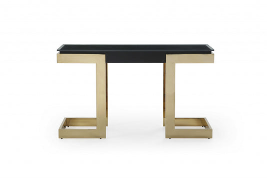 52" Black and Gold Glass Console Table