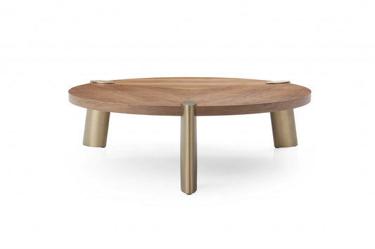 55" Natural And Gold Stainless Steel Round Coffee Table