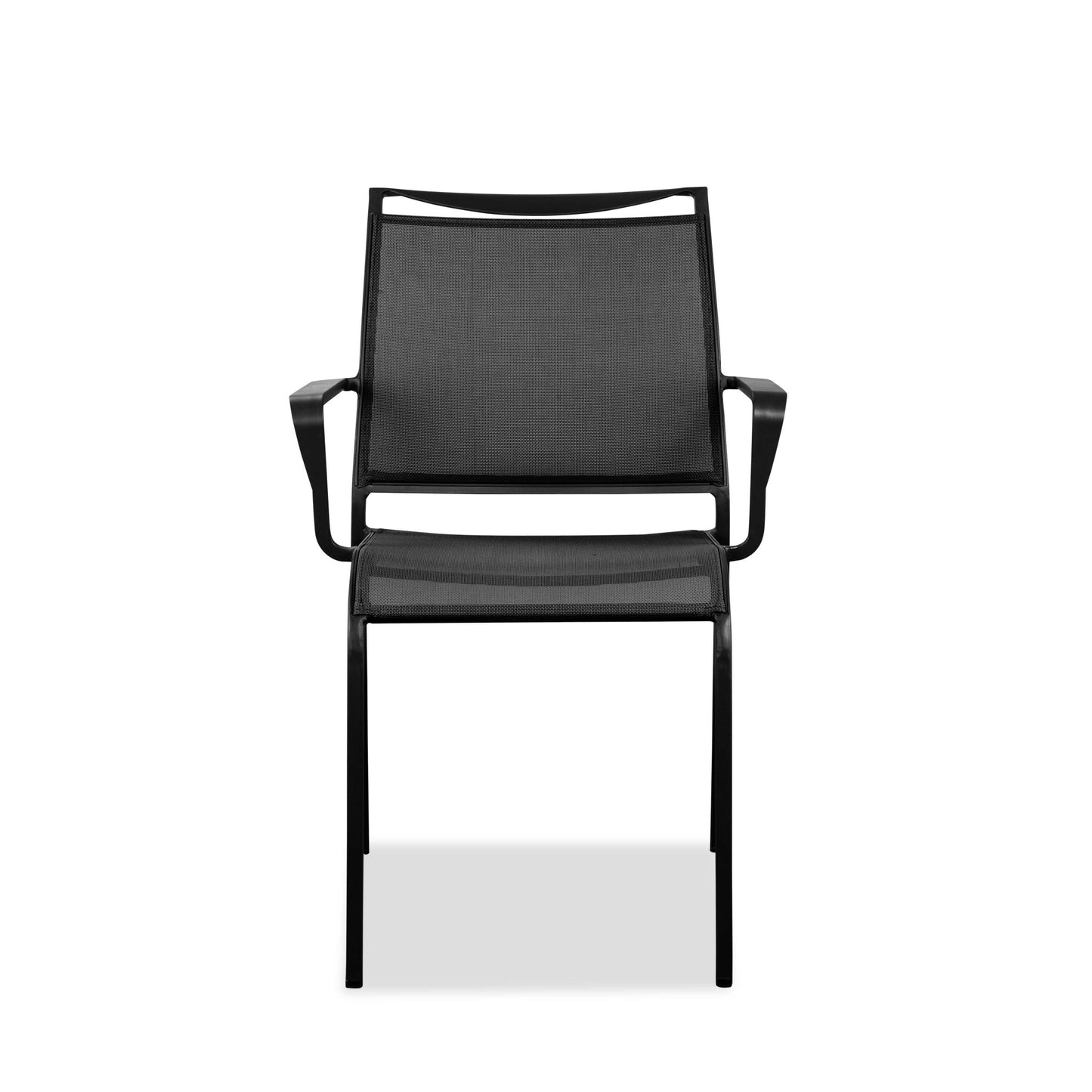 Set Of 4 Gray Stackable Aluminum Sling Arm Chairs