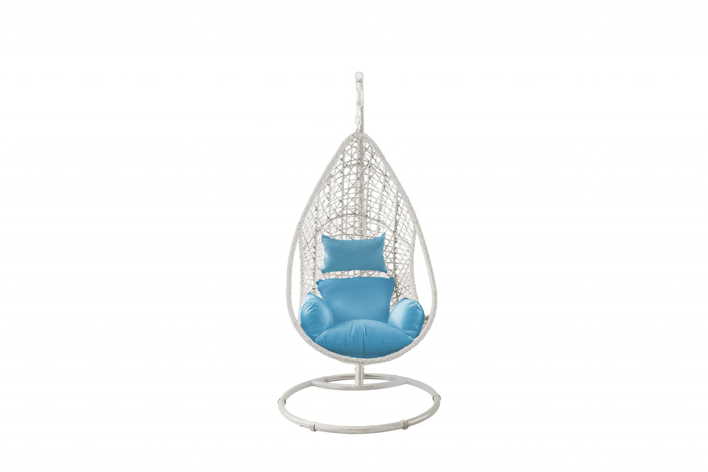 40" Blue and Steel stand finished Metal Indoor Outdoor Swing Chair with Blue Cushion