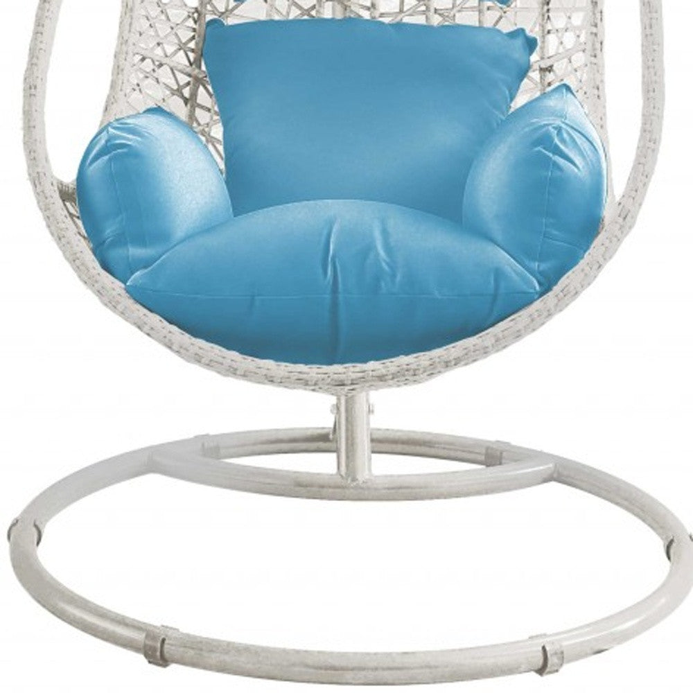 40" Blue and Steel stand finished Metal Indoor Outdoor Swing Chair with Blue Cushion