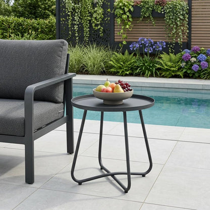 18" Gray Rounded Aluminum Outdoor Side Table