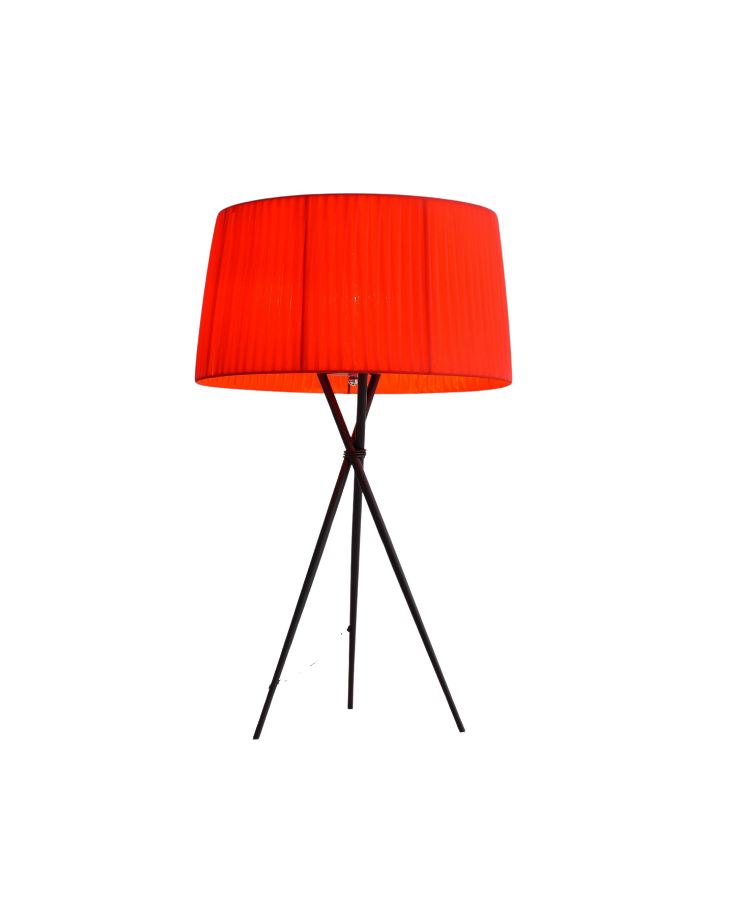 30" Black Metal Tripod Table Lamp With Red Empire Shade