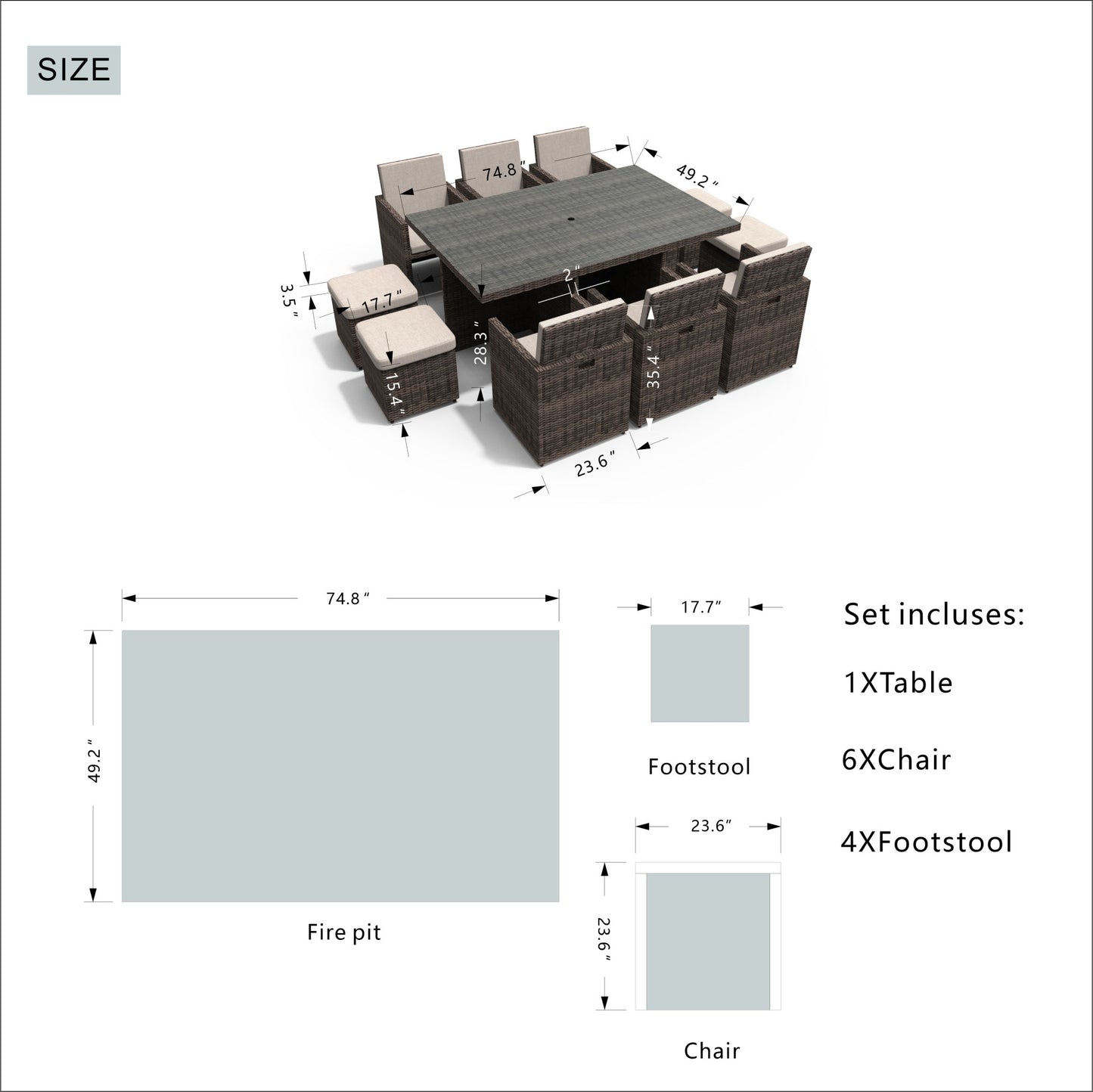 11 Piece Clear and Gray Glass Dining Set