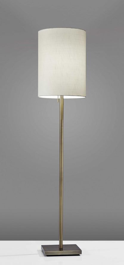 61" Brass Metal Floor Lamp With White Fabric Cylinder Shade