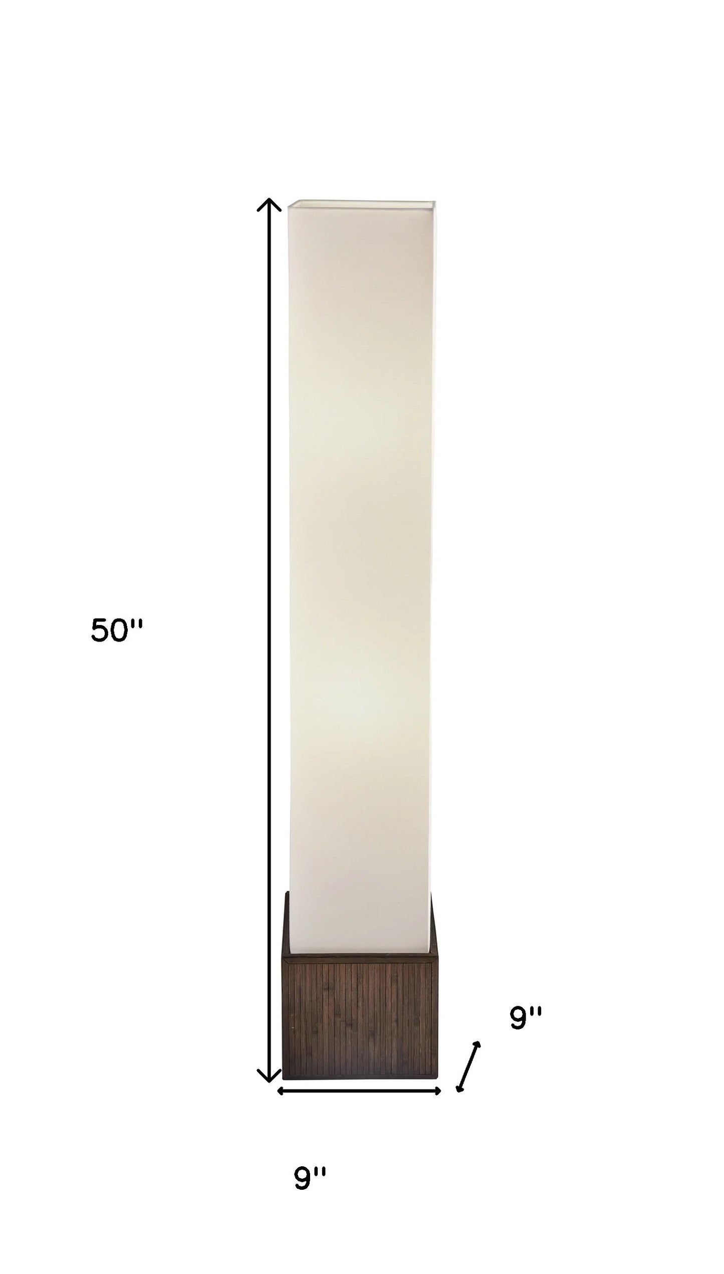 50" Brown Rattan Column Floor Lamp with Long White Rectangular Shade
