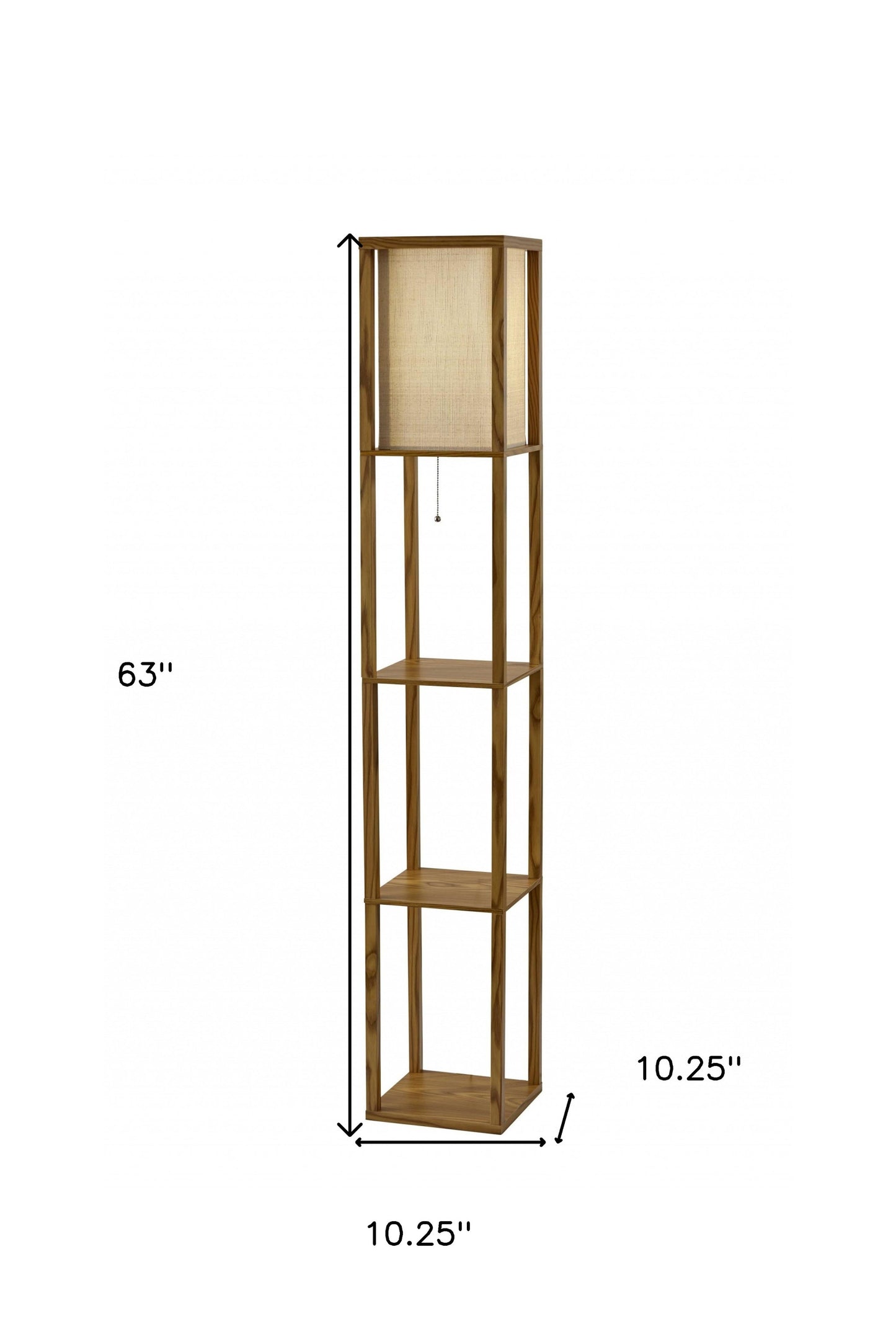 Floor Lamp With Black Wood Finish Storage Shelves