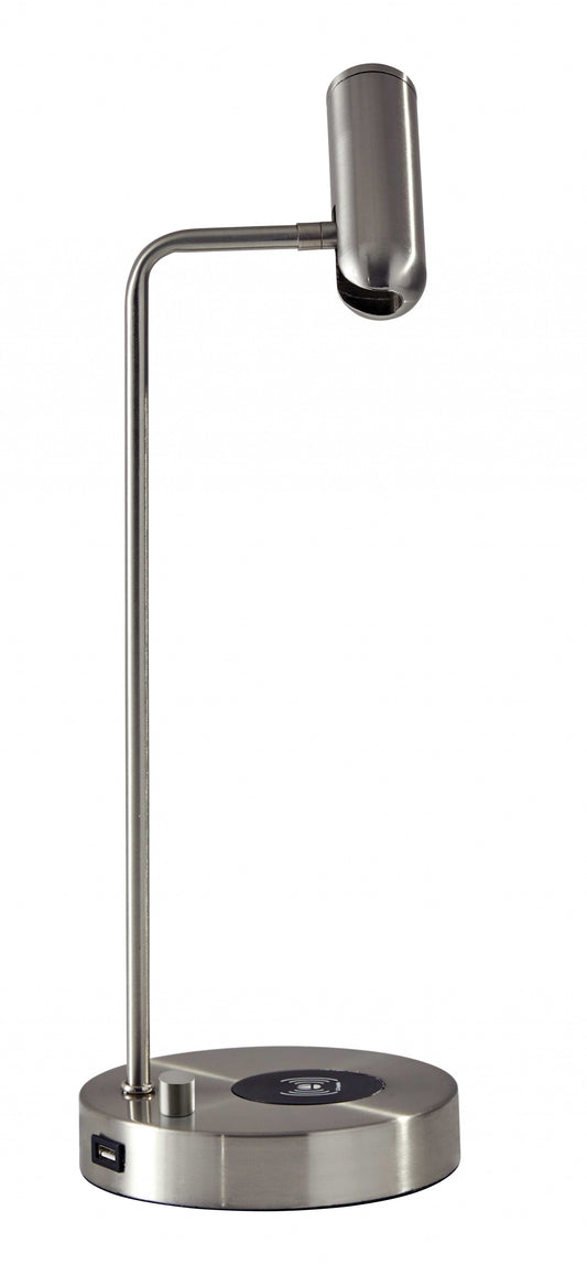 17" Brass Metal LED Desk Lamp With USB And Wireless Charging