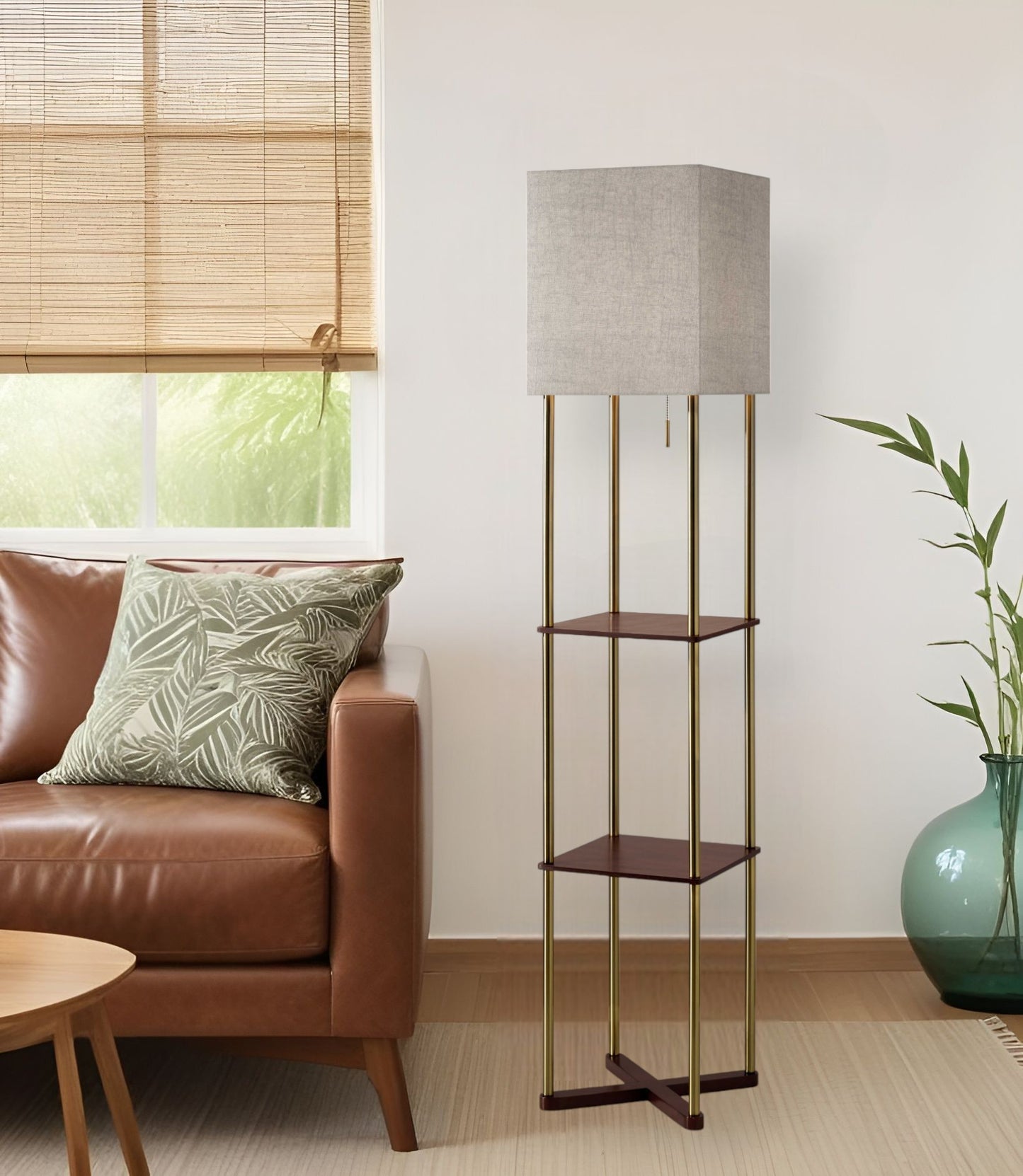 62" Column Floor Lamp With Gray Square Shade