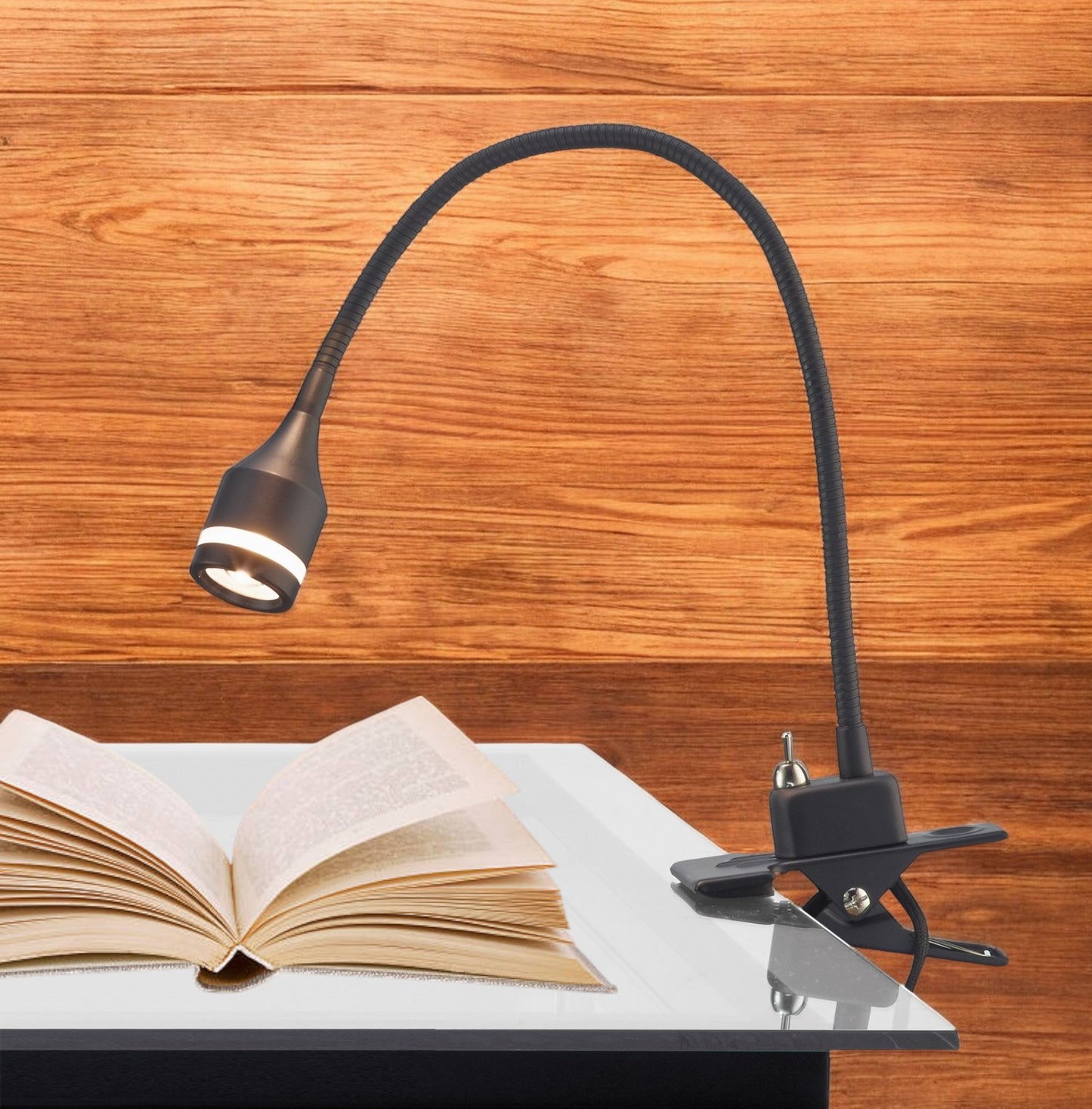 15" Black Metal Adjustable Clip On LED Table Lamp