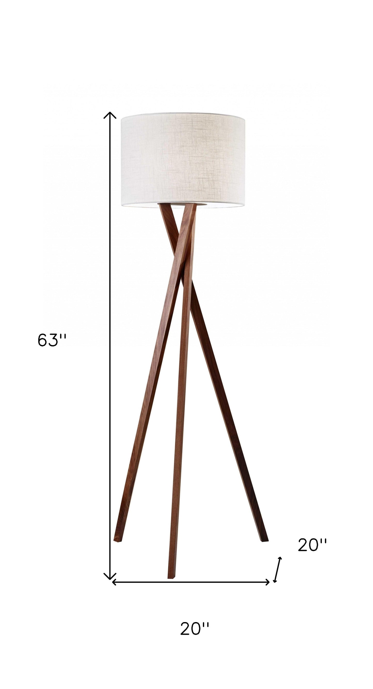 63" Solid Wood Tripod Floor Lamp With White Drum Shade