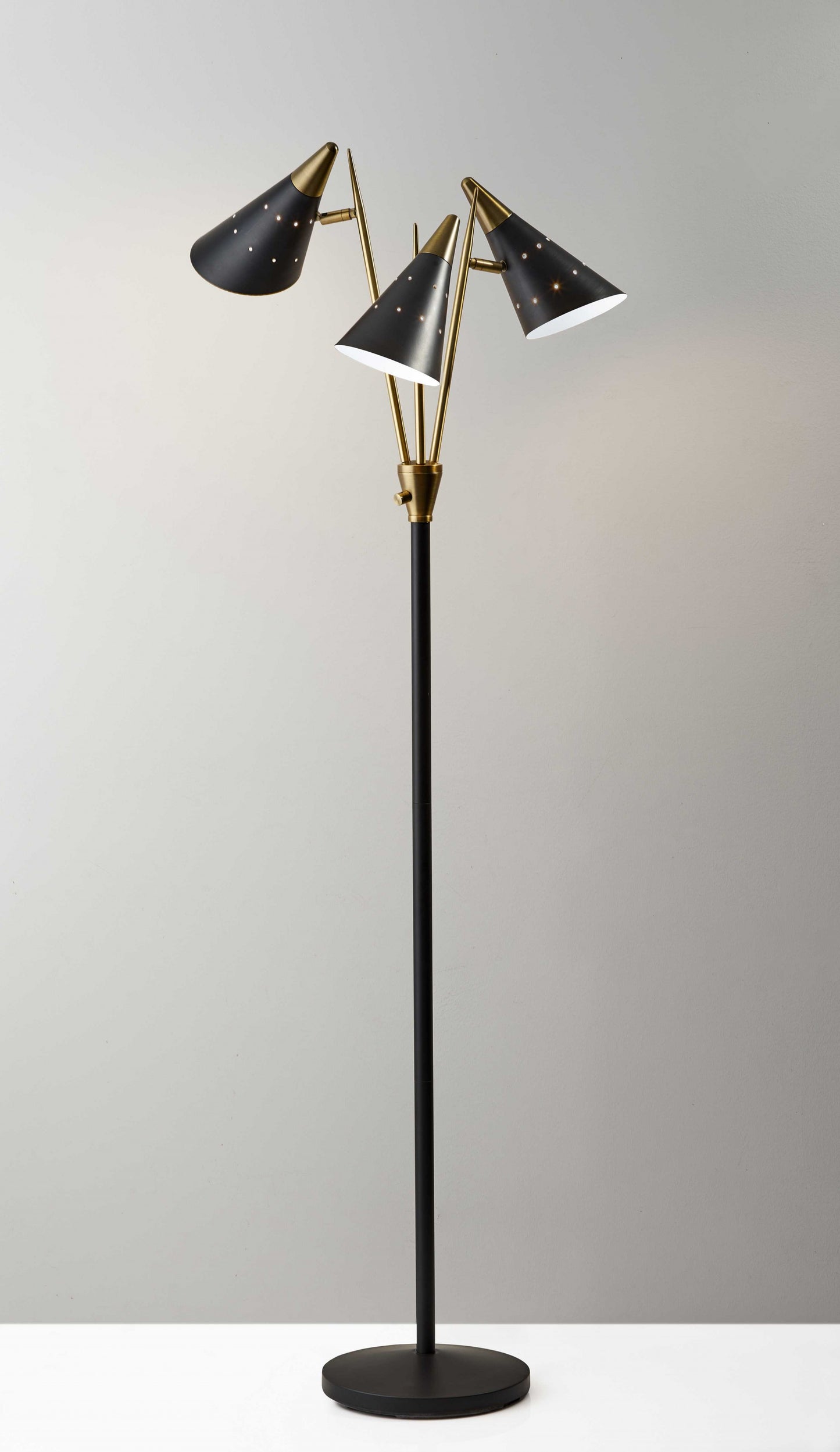 66" Black Three Light Novelty Floor Lamp With Black Cone Shade