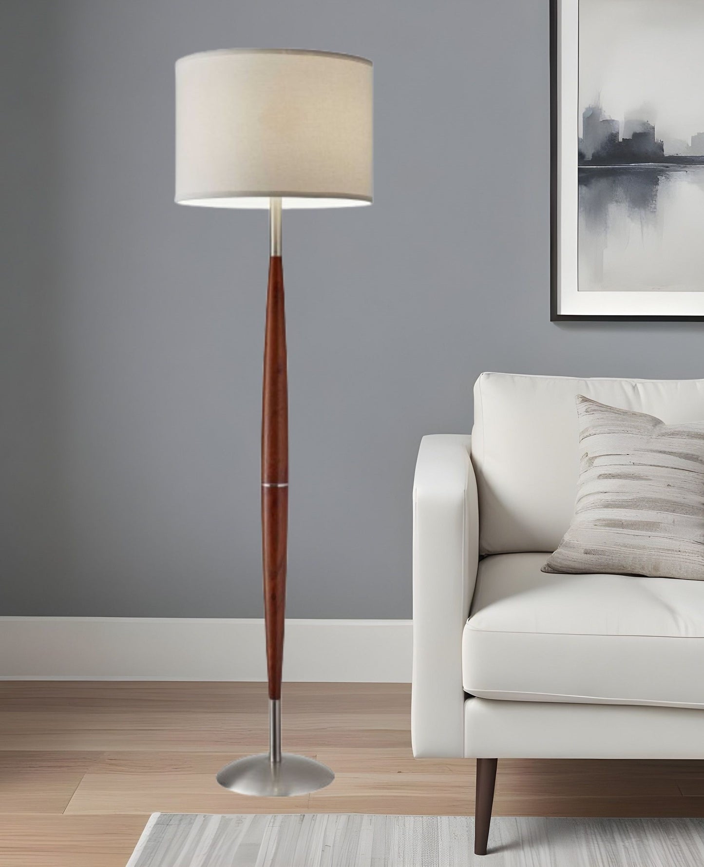 61" Solid Wood Traditional Shaped Floor Lamp With White Drum Shade