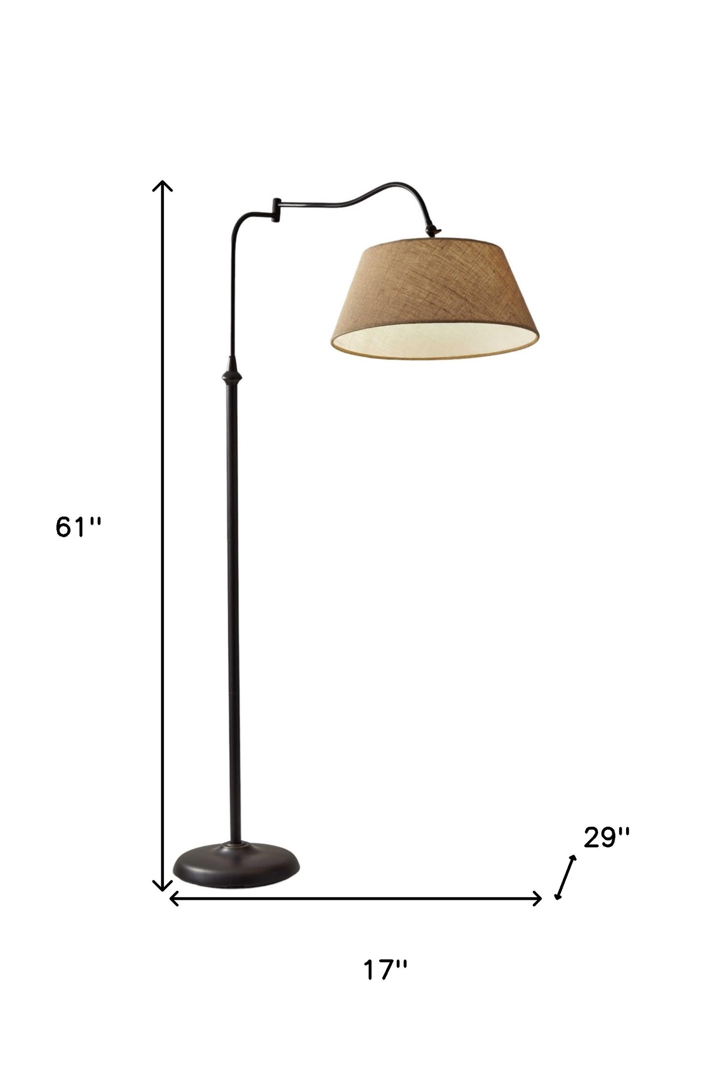 61" Bronze Arched Floor Lamp With Brown Empire Shade