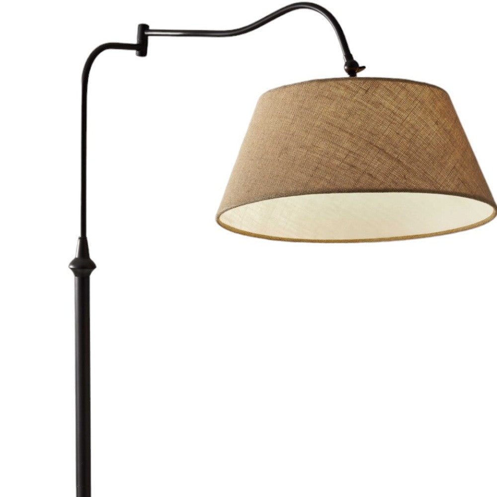 61" Bronze Arched Floor Lamp With Brown Empire Shade