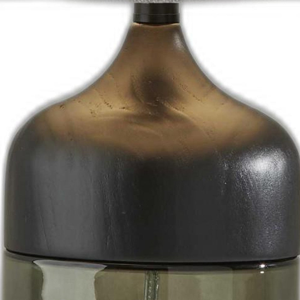 23" Black Glass Bedside Table Lamp With White Shade