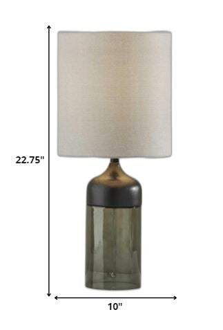 23" Black Glass Bedside Table Lamp With White Shade