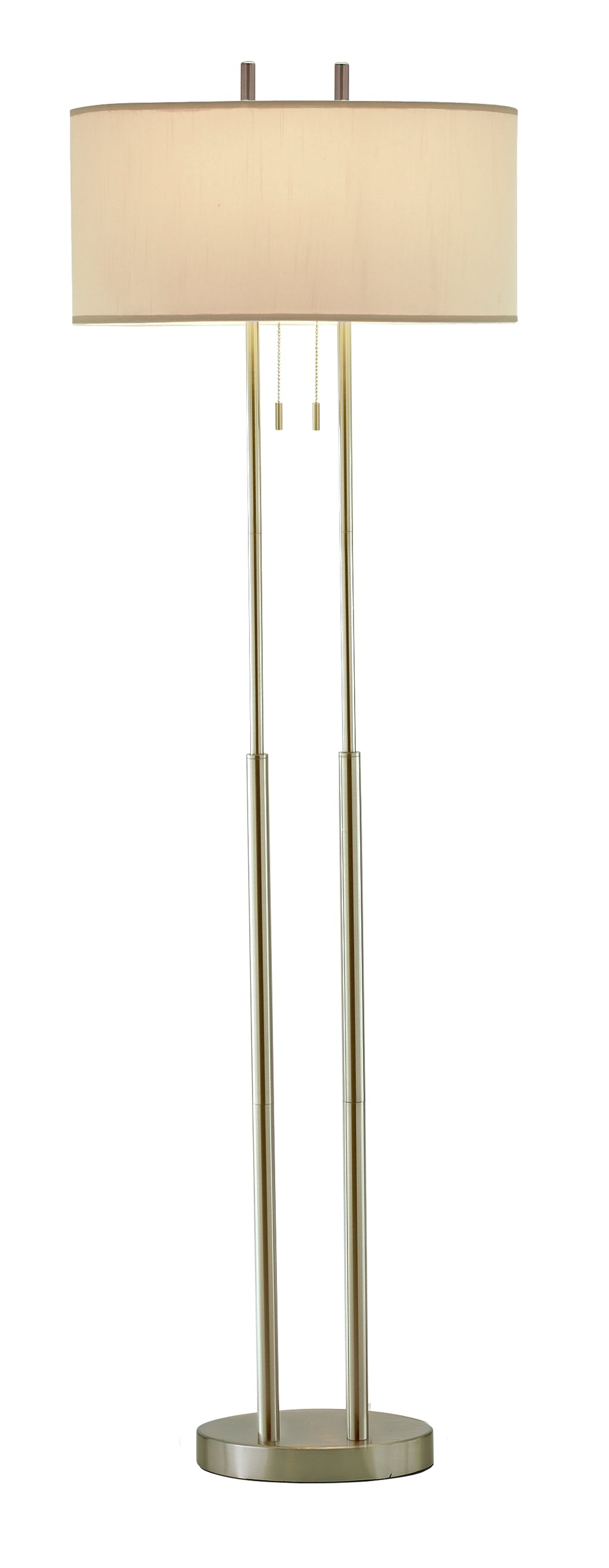 Dual Pole Floor Lamp in Brushed Steel Metal