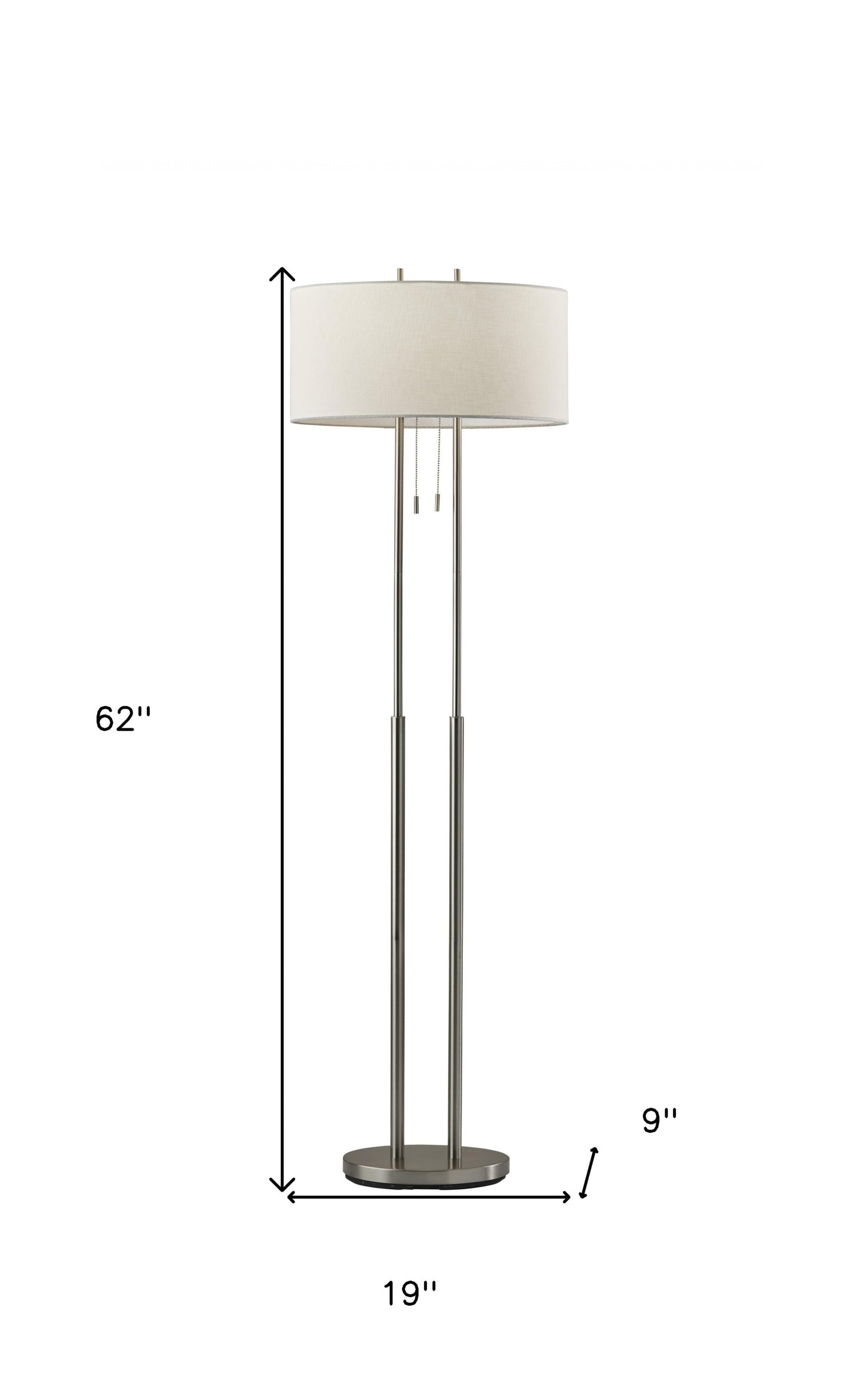 Dual Pole Floor Lamp in Brushed Steel Metal