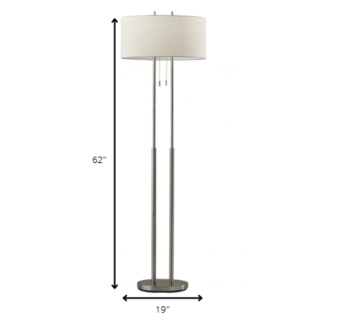 Dual Pole Floor Lamp in Brushed Steel Metal