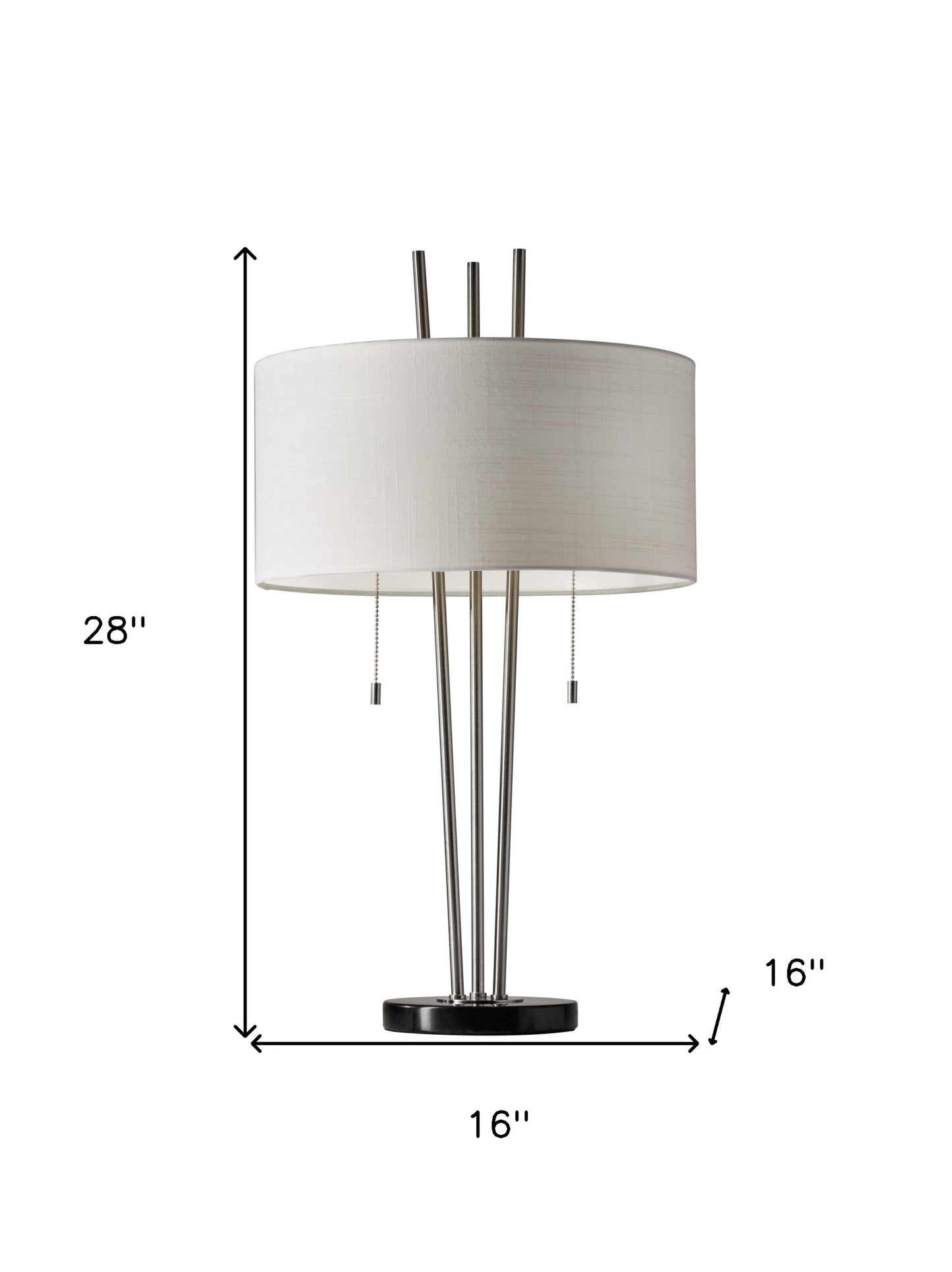 Stylish Triple Pole Brushed Steel Metal Table Lamp