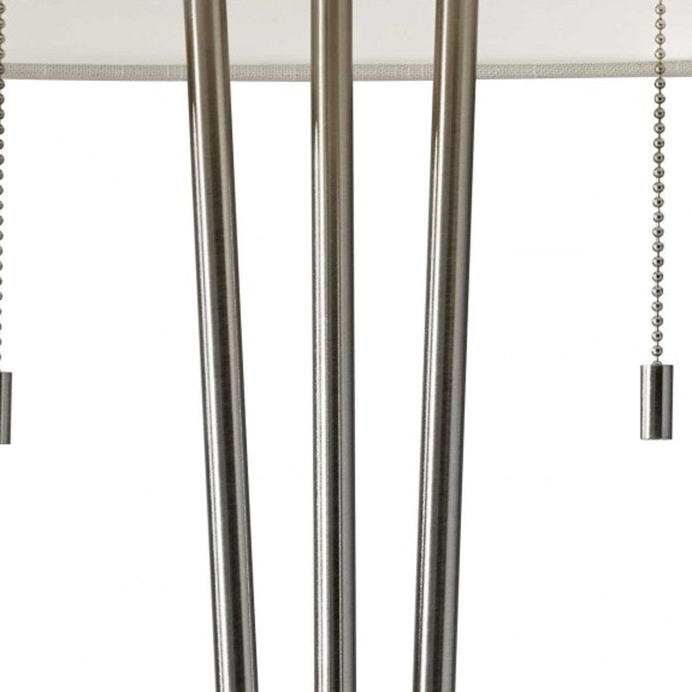 Stylish Triple Pole Brushed Steel Metal Table Lamp