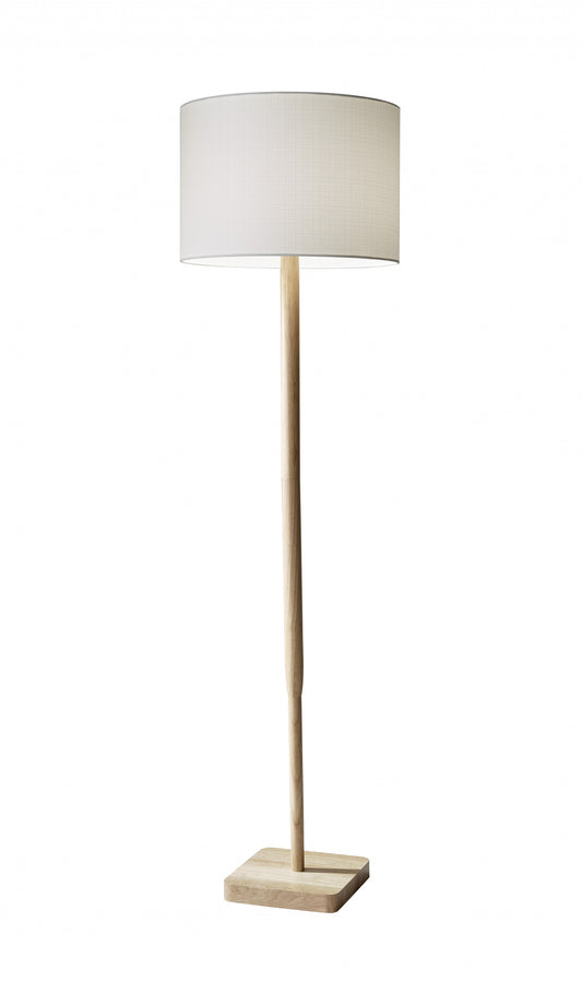 59" Solid Wood Traditional Shaped Floor Lamp With Black Drum Shade