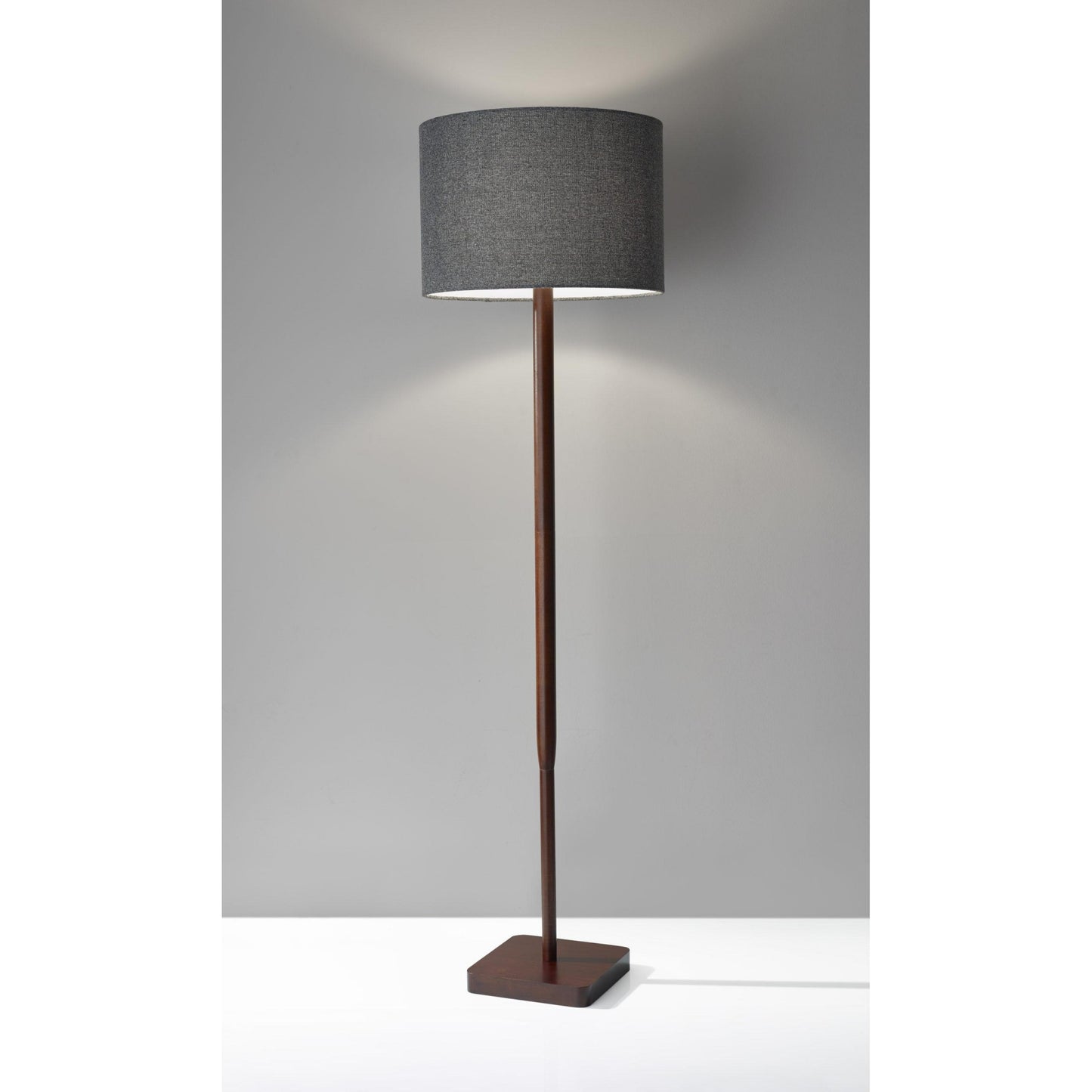 59" Solid Wood Traditional Shaped Floor Lamp With Black Drum Shade