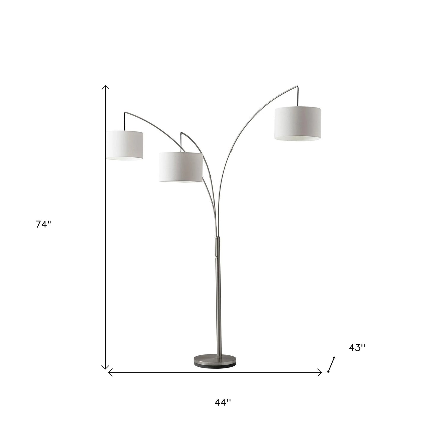74" Steel Three Light Tree Floor Lamp With White Solid Color Drum Shade