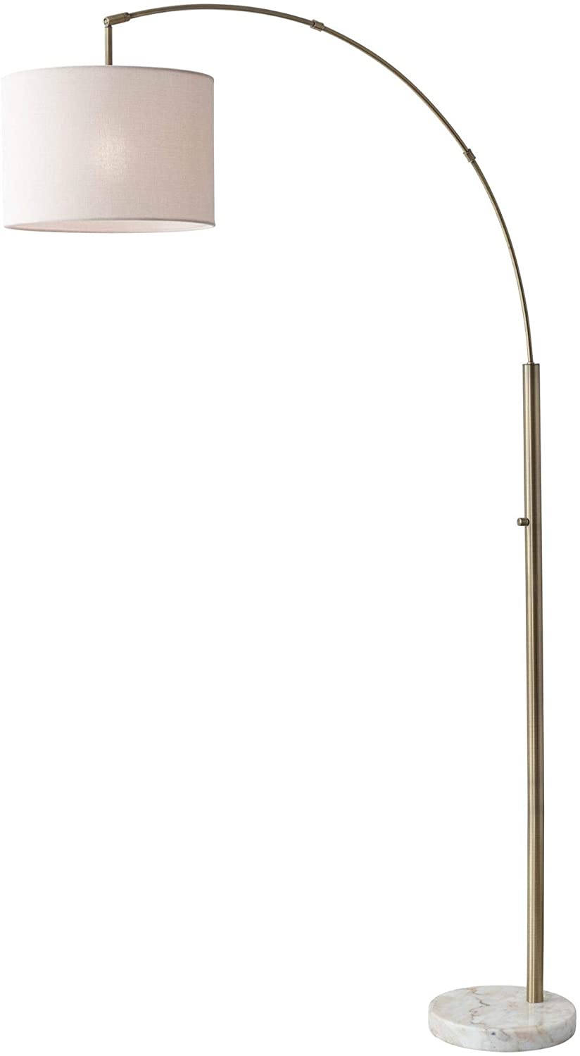 74" Brass Arc Floor Lamp With Off White Solid Color Drum Shade