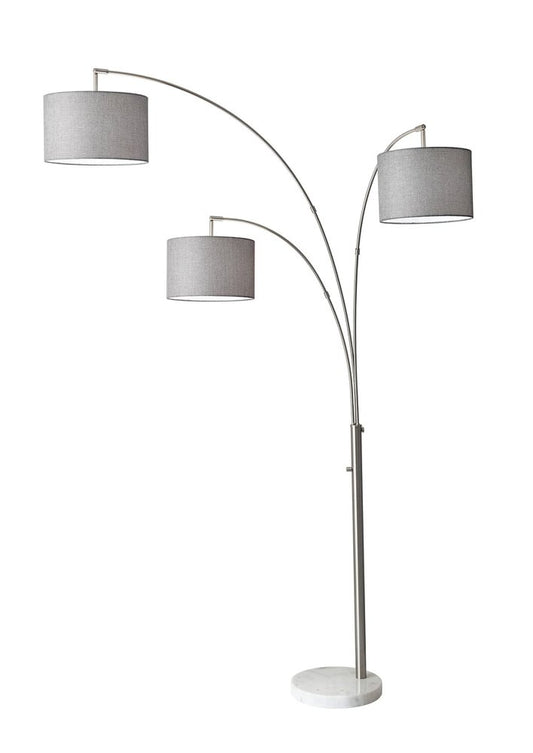 74" Silver Three Light Adjustable Tree Floor Lamp With Gray Linen Drum Shade
