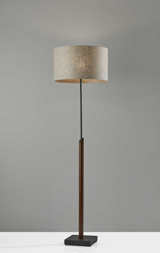 63" Beige And Black Floor Lamp With Beige Fabric Drum Shade