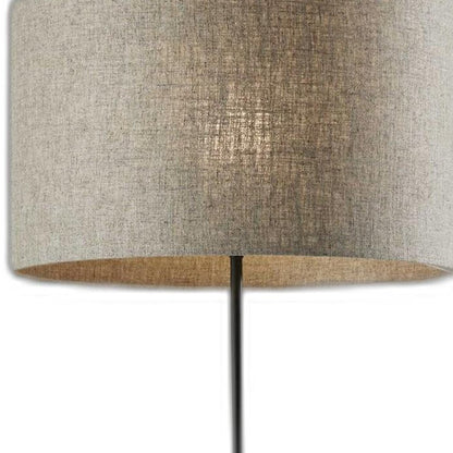 63" Beige And Black Floor Lamp With Beige Fabric Drum Shade