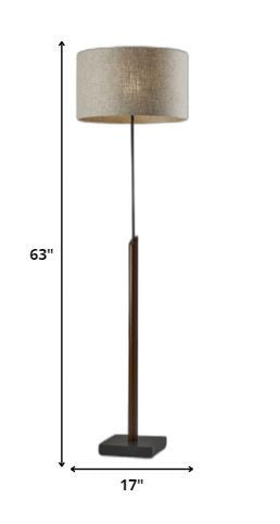 63" Beige And Black Floor Lamp With Beige Fabric Drum Shade