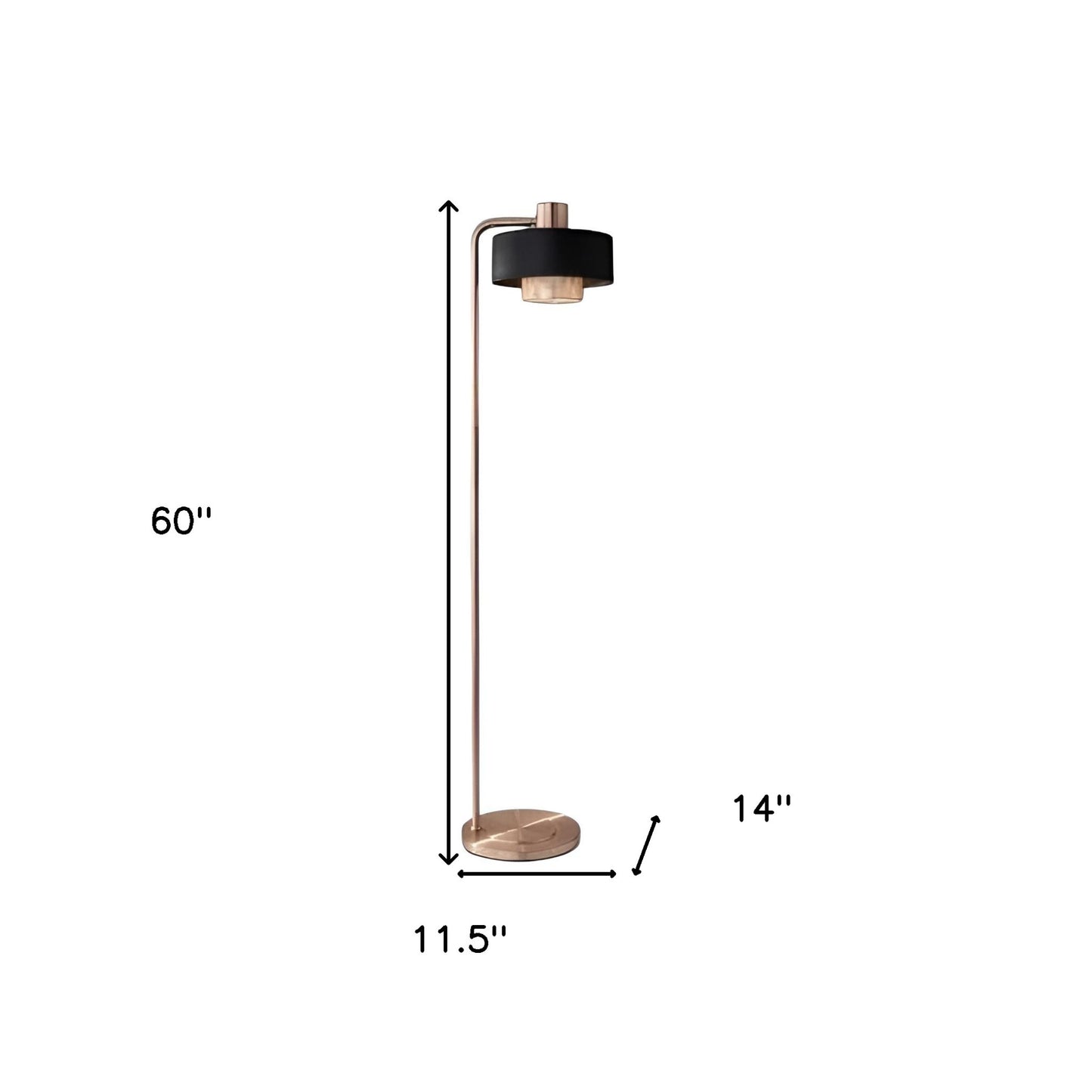 60" Copper Task Floor Lamp With Black Drum Shade