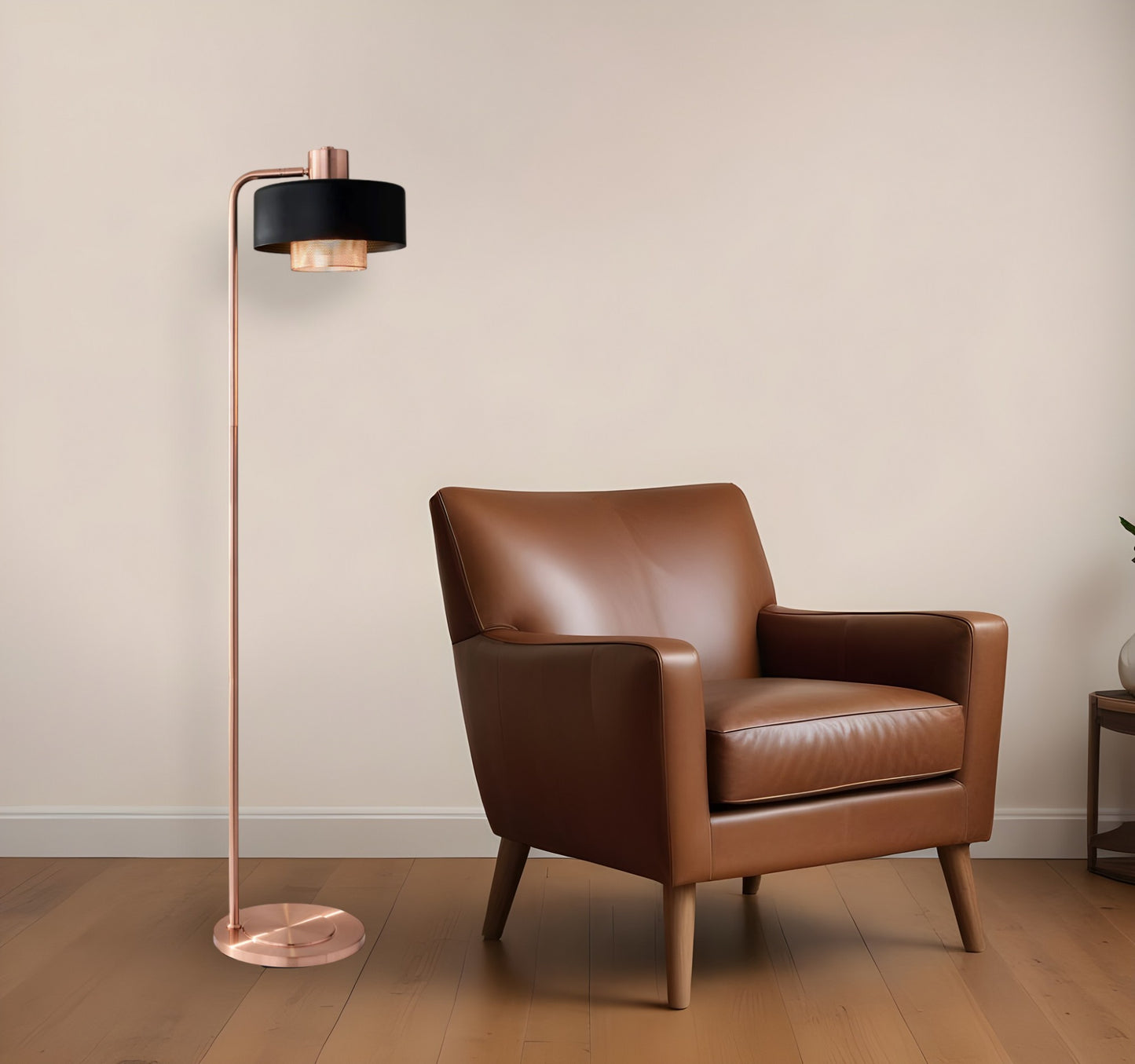 60" Copper Task Floor Lamp With Black Drum Shade