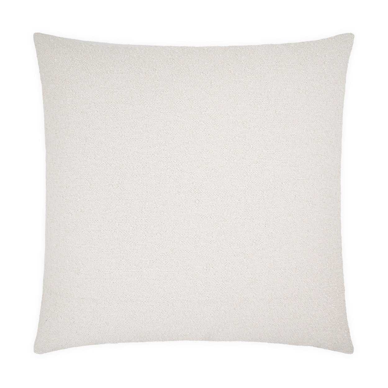 Cream textured square pillow with boucle fabric, neutral decorative cushion for sofa or bed.
