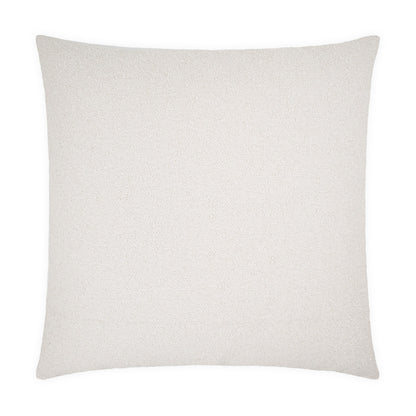Cream textured square pillow with boucle fabric, neutral decorative cushion for sofa or bed.